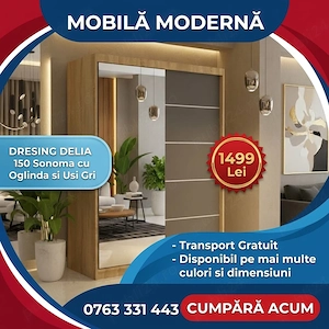 Dresing Delia 150 Sonoma cu Oglinda si Usi Gri Stoc limitat Vezi acum seturi dormitor complete