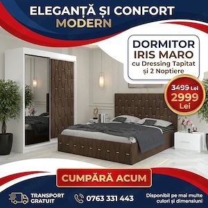 Dormitor Iris Maro cu Dressing Tapitat si 2 Noptiere Stoc limitat Oferte speciale mobilă dormitor