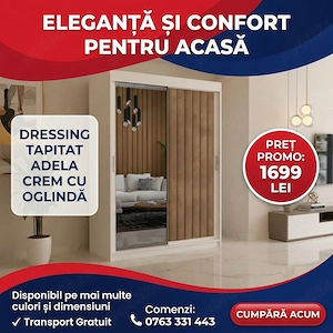 Dressing Tapitat ADELA Crem Cu Oglinda Trimite mesaj Reduceri mobilă dormitor