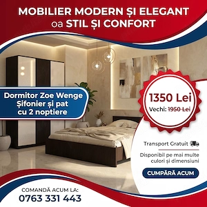 Dormitor Zoe Wenge Sifonier si pat cu 2 noptiere  Finisaje premium Alege chiar azi seturi dormitor c