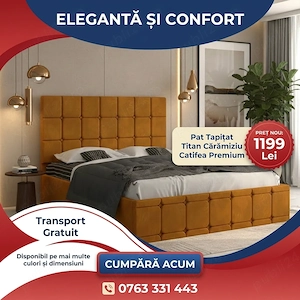 Pat Tapitat Titan Caramiziu Catifea Premium Expediere rapidă Reduceri mobilă dormitor