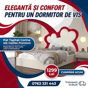 Pat Tapitat Corina Alb Catifea Premium Scrie-ne pentru detalii Comandă chiar azi dormitoare moderne