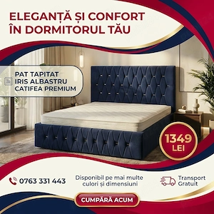 Pat Tapitat Iris Albastru Catifea Premium Ofertă limitată Model deosebită