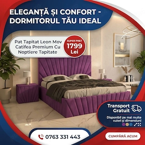 Pat Tapitat Leon Mov Catifea Premium Cu Noptiere Tapitate Trimite mesaj Descoperă astăzi mobilă pent