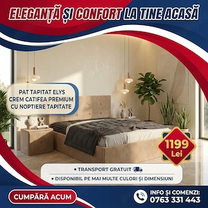 Pat Tapitat Elys Crem Catifea Premium Cu Noptiere Tapitate Contactează-ne Vezi rapid seturi dormitor