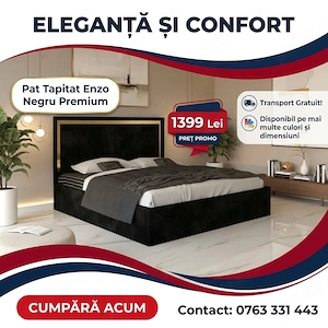 Pat Tapitat Enzo Negru Premium Scrie-ne pentru detalii Dormitor nou promoție