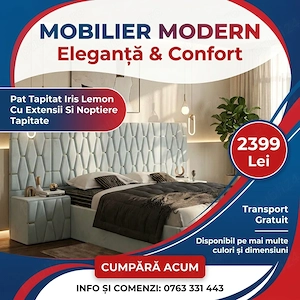 Pat Tapitat Iris Lemon Cu Extensii Si Noptiere Tapitate Trimite mesaj Variantă elegantă