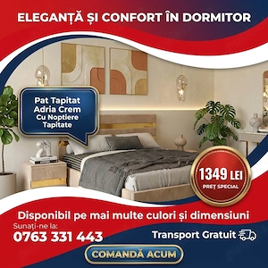 Pat Tapitat Adria Crem Cu Noptiere Tapitate Livrare în toată țara Comandă astăzi seturi dormitor com
