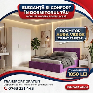 Dormitor Aura Verde cu Pat Tapitat Comandă acum Variantă nouă