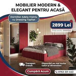 Dormitor Adela Visiniu cu Dressing Tapitat Livrare în toată țara Profită de rapid dormitoare moderne