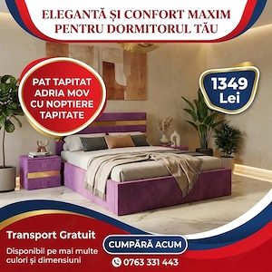 Pat Tapitat Adria Mov Cu Noptiere Tapitate Comandă acum Dormitor premium promoție
