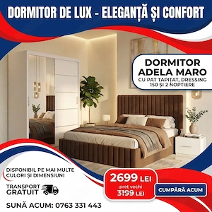 Dormitor Adela Maro Cu Pat Tapitat Dressing 150 Si 2 Noptiere Transport oriunde în România Descoperă