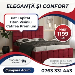 Pat Tapitat Titan Visiniu Catifea Premium Contactează-ne Reduceri mobilă dormitor