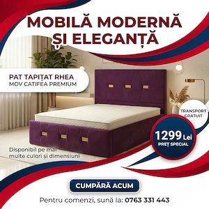 Pat Tapitat Rhea Mov Catifea Premium Trimite mesaj Oferte speciale mobilă dormitor