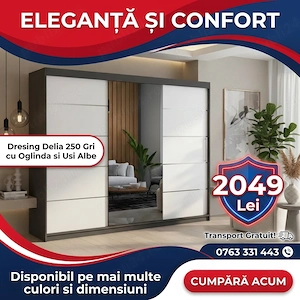 Dresing Delia 250 Gri cu Oglinda si Usi Albe Transport oriunde în România Comandă rapid seturi dormi