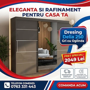 Dresing Delia 250 Gri cu Oglinda În stoc Profită de acum seturi dormitor complete