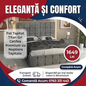 Pat Tapitat Titan Gri Catifea Premium cu Noptiere Tapitate Expediere rapidă Dormitor elegant preț av