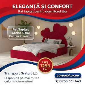 Pat Tapitat Corina Rosu Catifea Premium Livrare în toată țara Promoție dormitoare