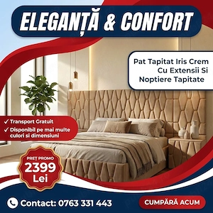 Pat Tapitat Iris Crem Cu Extensii Si Noptiere Tapitate  Materiale de calitate Comandă acum seturi do