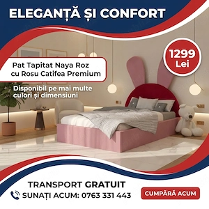Pat Tapitat Naya Roz cu Rosu Catifea Premium Transport oriunde în România Profită de rapid dormitoar