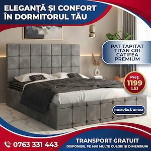 Pat Tapitat Titan Gri Catifea Premium Trimite mesaj Vezi rapid mobilier dormitor