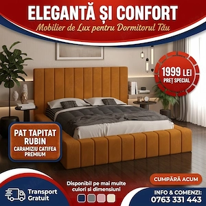 Pat Tapitat Rubin Caramiziu Catifea Premium Transport rapid Dormitor elegant ofertă specială