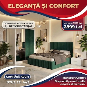 Dormitor Adela Verde cu Dressing Tapitat Disponibil acum Mobilier pentru dormitor preț avantajos