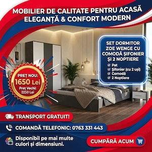 Dormitor Zoe Wenge cu Comoda Sifonier si 2 noptiere Comandă acum Mobilier pentru dormitor super ofer