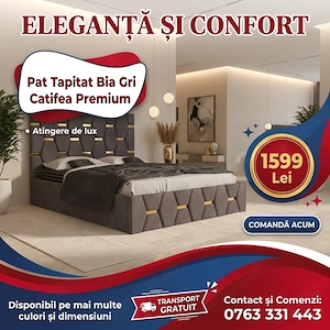 Pat Tapitat Bia Gri Catifea Premium Trimite mesaj Reduceri dormitoare