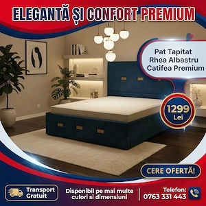 Pat Tapitat Rhea Albastru Catifea Premium Expediere rapidă Model premium