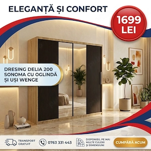 Dresing Delia 200 Sonoma cu Oglinda si Usi Wenge Model popular Dormitor elegant ofertă specială
