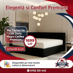 Pat Tapitat De Colt Daria Negru Catifea Premium Model popular Colecție premium