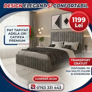 Pat Tapitat Adela Gri Catifea Premium  Materiale de calitate Dormitor nou promoție