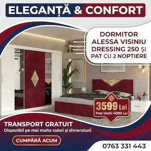 Dormitor Alessa Visiniu Dressing 250 Si Pat cu 2 Noptiere Scrie-ne pentru detalii Descoperă chiar az