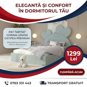 Pat Tapitat Corina Lemon Catifea Premium Ofertă limitată Mobilă dormitor preț bun