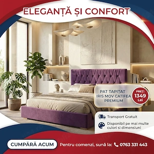 Pat Tapitat Iris Mov Catifea Premium  Design modern Mobilă dormitor promoție