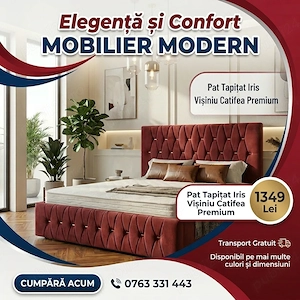 Pat Tapitat Iris Visiniu Catifea Premium Disponibil acum Profită de chiar azi mobilă pentru dormitor