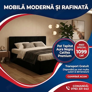 Pat Tapitat Aura Negru Catifea Premium Scrie-ne pentru detalii Variantă deosebită