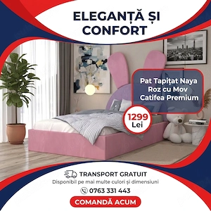 Pat Tapitat Naya Roz cu Mov Catifea Premium  Finisaje premium Alege chiar azi mobilier dormitor