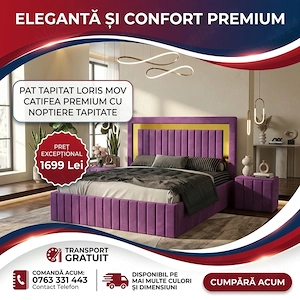 Pat Tapitat Loris Mov Catifea Premium cu Noptiere Tapitate Scrie-ne pentru detalii Alege acum mobili