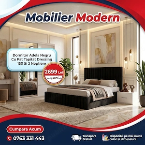 Dormitor Adela Negru Cu Pat Tapitat Dressing 150 Si 2 Noptiere Expediere rapidă Descoperă astăzi mob