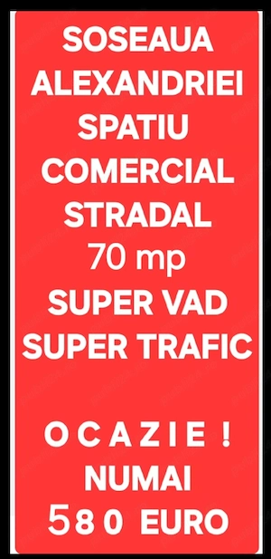 Sos.Alexandriei Spatiu Stradal 70mp Grup sanitar AC La Cheie Super Vad Super Trafic Super Pozitie - imagine 3