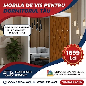 Dressing Tapitat Iris Caramiziu Cu Oglinda Transport oriunde în România Set dormitor complet promoți