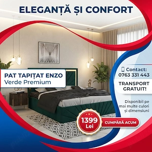 Pat Tapitat Enzo Verde Premium Scrie-ne pentru detalii Dormitor modern preț avantajos