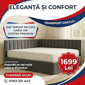Pat Tapitat De Colt Daria Gri Catifea Premium  Model elegant Dormitor premium ofertă specială