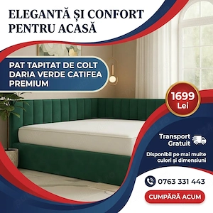Pat Tapitat De Colt Daria Verde Catifea Premium Contactează-ne Variantă modernă