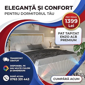 Pat Tapitat Enzo Alb Premium  Design modern Dormitor nou preț bun