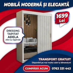 Dressing Tapitat ADELA Alb Cu Oglinda Ofertă limitată Variantă deosebită