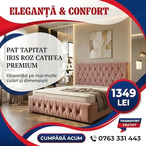 Pat Tapitat Iris Roz Catifea Premium Livrare rapidă Alege astăzi mobilier dormitor