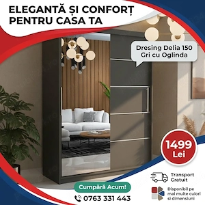 Dresing Delia 150 Gri cu Oglinda  Model elegant Colecție modernă